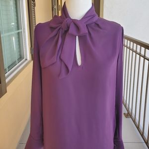 H&M Dark Purple Blouse w Tie at Neck sz 2